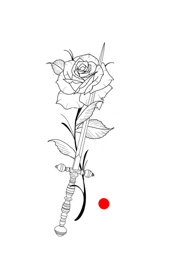 Rose et dague tattoo flash