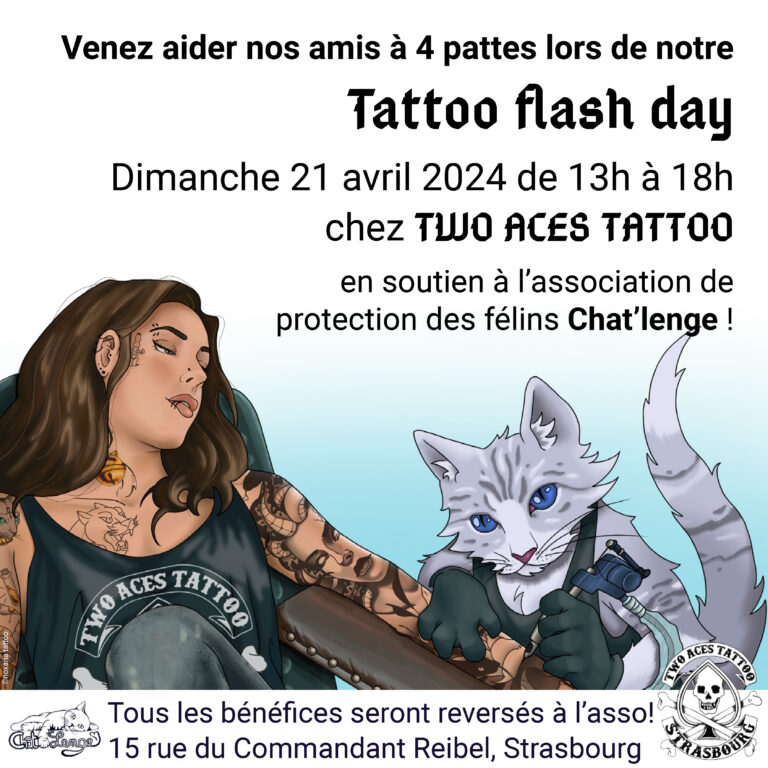 tattoo flash day piercing association protection animale chat chat'lenge alsace strasbourg roberstau